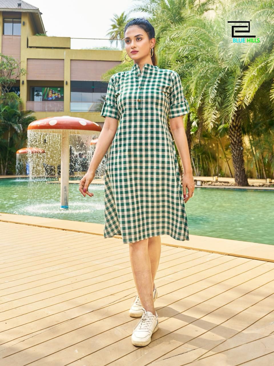 Checkers By Blue Hills Cotton Short Midi Style Party Wear Kurtis Wholesale Online
